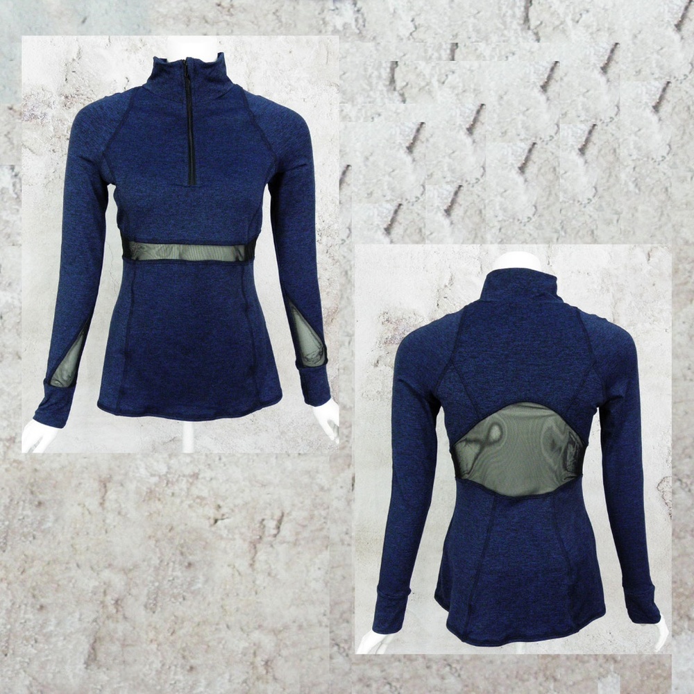 Babakul Activewear Pullover Top Blue Mesh Panels